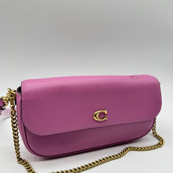 COACH Brook leather flap chain link shoulder crossbody bag - Fuchsia (Defective) - Picture 6 of 14